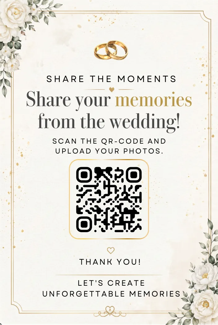 The QR card guests scan to share photos and messages